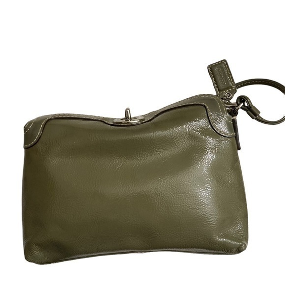 Coach olive loden green patent leather wristlet mini bag - Picture 1 of 12